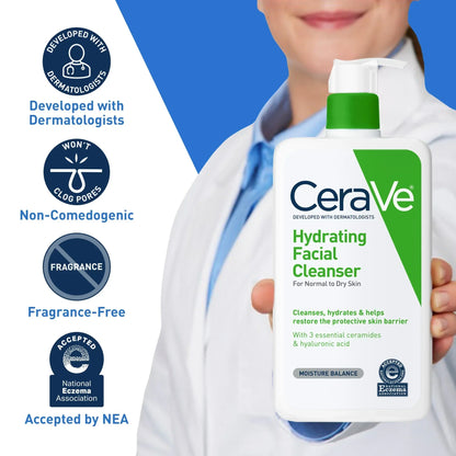 CeraVe Hydrating Facial Cleanser (12 fl. oz.) - Nourishing Cleanser for Moisturized, Healthy Skin
