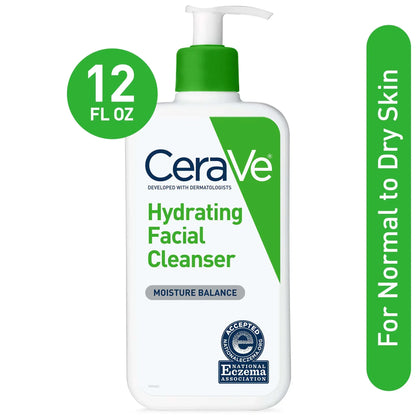 CeraVe Hydrating Facial Cleanser (12 fl. oz.) - Nourishing Cleanser for Moisturized, Healthy Skin